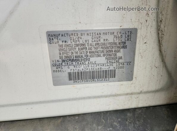 3N1CP5BV0RL512312 2024 NISSAN KICKS White Շարժիչի բաժամունքի տեսք