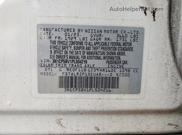 3N1CP5BV1PL504216 2023 NISSAN KICKS White Շարժիչի բաժամունքի տեսք