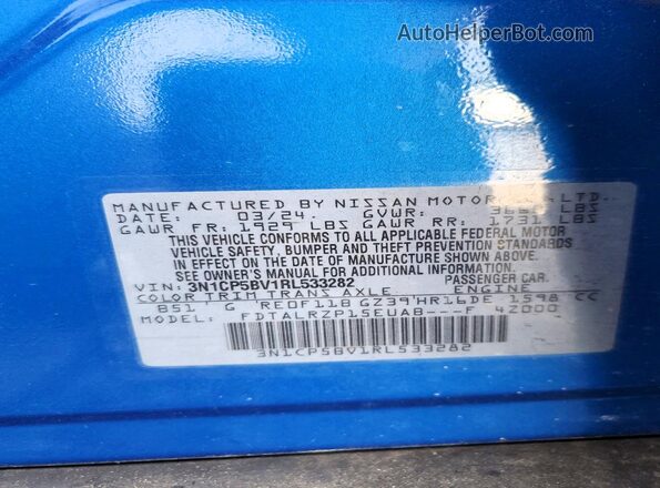 3N1CP5BV1RL533282 2024 NISSAN KICKS Blue Vista interior de 360 grados