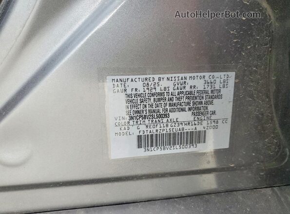 3N1CP5BV2SL500393 2025 NISSAN KICKS Gray Вид наклейки з VIN-кодом