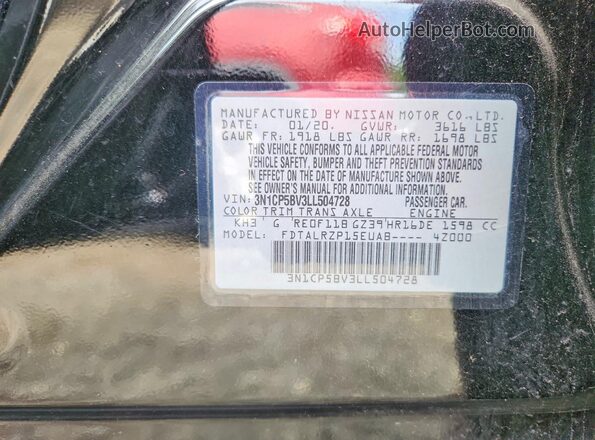 3N1CP5BV3LL504728 2020 NISSAN KICKS Black ძრავის განყოფილების ხედი