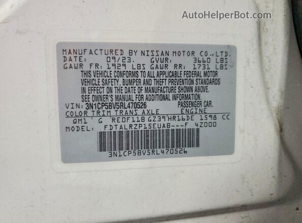 3N1CP5BV5RL470526 2024 NISSAN KICKS White VIN sticker view