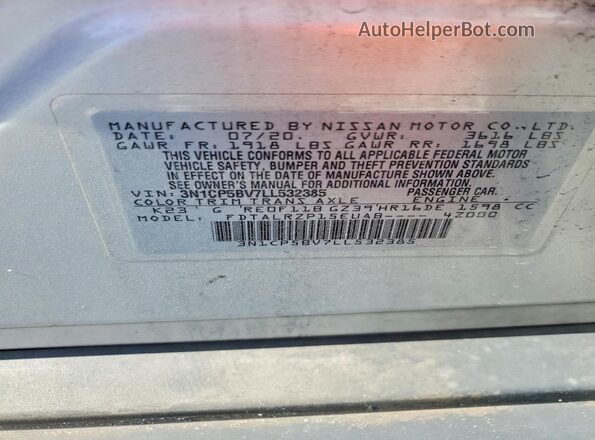 3N1CP5BV7LL532385 2020 NISSAN KICKS Silver Vista del compartimento del motor