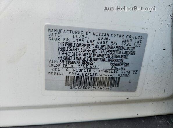 3N1CP5BV7RL568165 2024 NISSAN KICKS White Vista interior de 360 grados