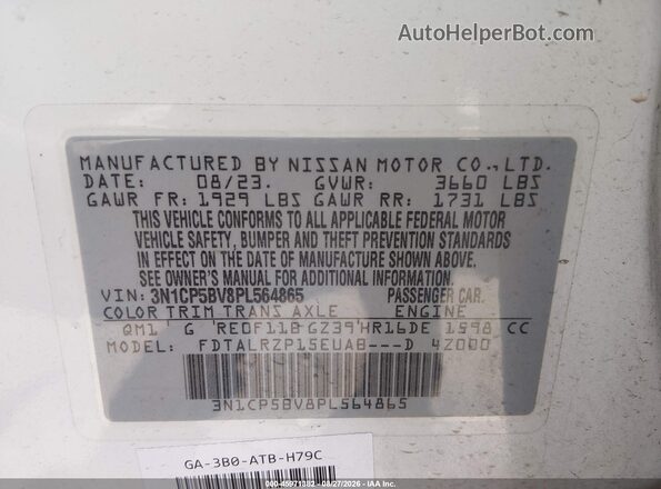 3N1CP5BV8PL564865 2023 NISSAN KICKS White Engine compartment view
