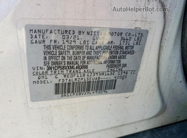 3N1CP5BVXML493096 2021 NISSAN KICKS Белый Вид наклейки с VIN-кодом