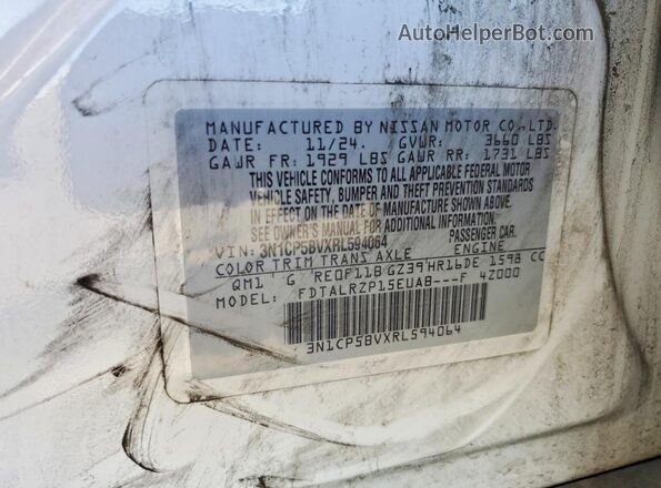 3N1CP5BVXRL594064 2024 NISSAN KICKS White VIN sticker view