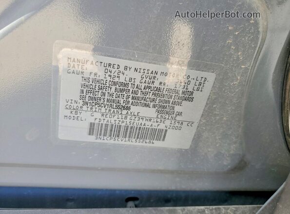 3N1CP5CV1RL552686 2024 NISSAN KICKS Gray Vista interior de 360 grados