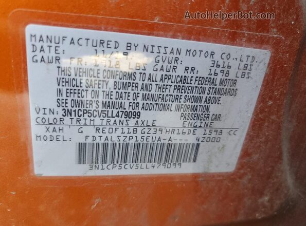 3N1CP5CV5LL479099 2020 NISSAN KICKS Orange Engine compartment view