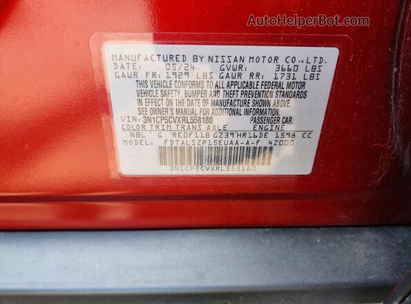 3N1CP5CVXRL558180 2024 NISSAN KICKS Red Widok komory silnika