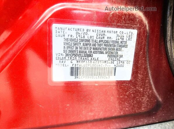 3N1CP5DV2LL528063 2020 NISSAN KICKS Red Vista del compartimento del motor