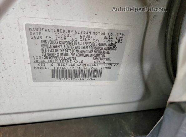 3N1CP5DV5LL570761 2020 NISSAN KICKS Silver Widok naklejki z numerem VIN