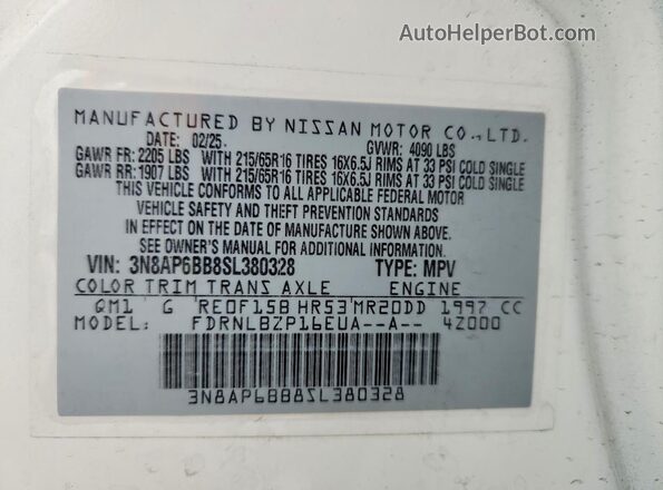 3N8AP6BB8SL380328 2025 NISSAN KICKS White Vista interior de 360 grados