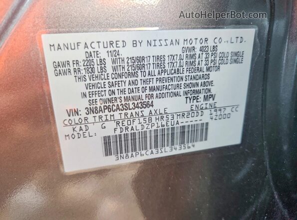 3N8AP6CA3SL343564 2025 NISSAN KICKS Gray Vista interior de 360 grados