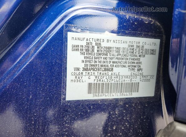 3N8AP6CE6TL386638 2026 NISSAN KICKS Синий Вид наклейки с VIN-кодом