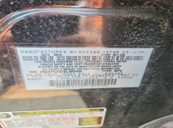 3N8AP6DB2SL309400 2025 NISSAN KICKS Black VIN կոդի պիտակի տեսք
