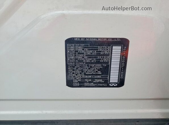 3PCAJ5CB6MF116080 2021 INFINITI QX50 White VIN sticker view