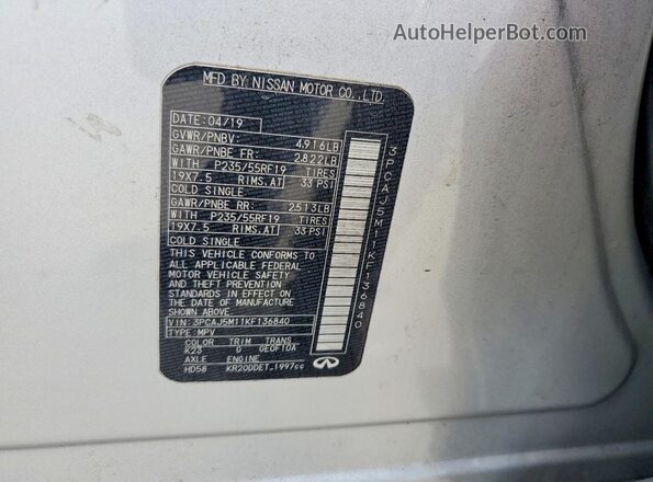3PCAJ5M11KF136840 2019 INFINITI QX50 Серебряный Вид подкапотного пространства