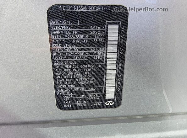 3PCAJ5M1XKF108860 2019 INFINITI QX50 Silver VIN sticker view