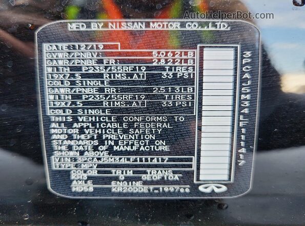 3PCAJ5M34LF111417 2020 INFINITI QX50 Black Панорамний вид салону 360°