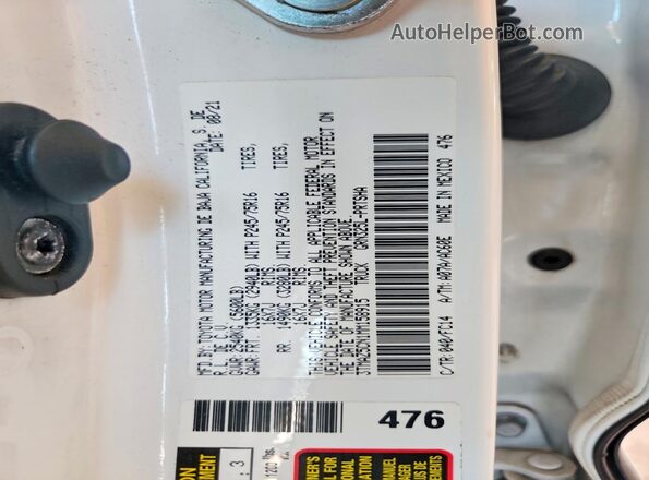 3TMAZ5CN1MM158915 2021 TOYOTA TACOMA White Widok naklejki z numerem VIN