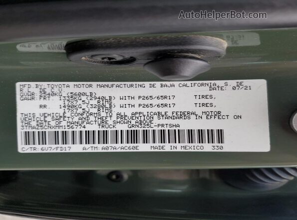 3TMAZ5CNXMM156774 2021 TOYOTA TACOMA Зеленый Вид подкапотного пространства