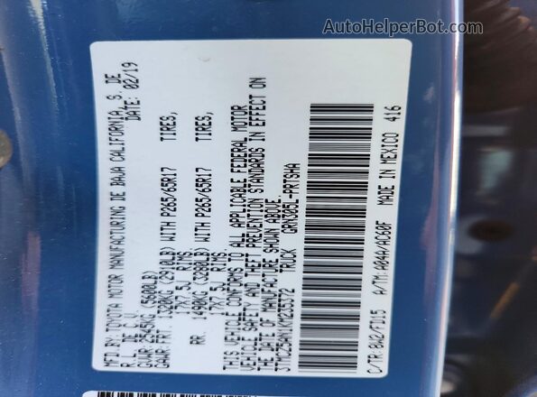 3TMCZ5AN1KM235372 2019 TOYOTA TACOMA Blue Շարժիչի բաժամունքի տեսք
