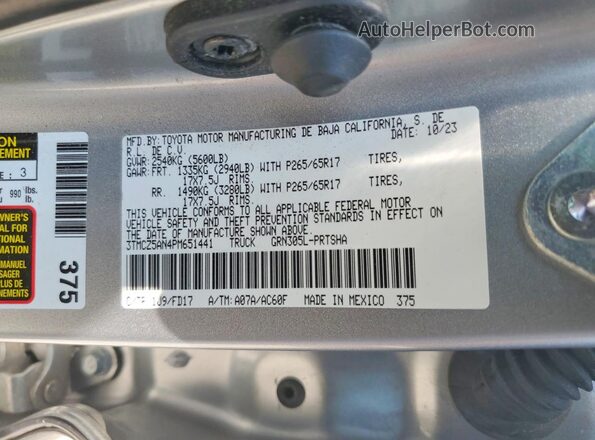 3TMCZ5AN4PM651441 2023 TOYOTA TACOMA Серебряный Вид подкапотного пространства