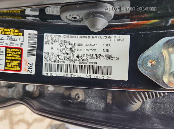3TMCZ5AN6PM540941 2023 TOYOTA TACOMA Черный Вид наклейки с VIN-кодом