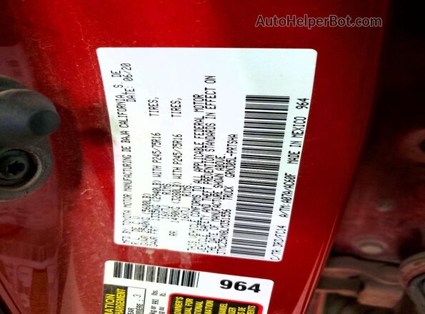 3TMCZ5AN8LM351556 2020 TOYOTA TACOMA Red VIN კოდის სტიკერის ხედი