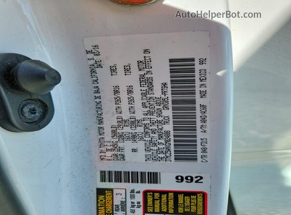 3TMCZ5ANXGM024808 2016 TOYOTA TACOMA White Вид наклейки з VIN-кодом