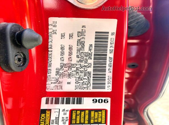 3TMCZ5ANXNM526005 2022 TOYOTA TACOMA Красный Вид наклейки с VIN-кодом