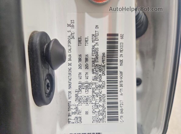 3TMDZ5BN2PM166928 2023 TOYOTA TACOMA White Vista de la etiqueta del VIN