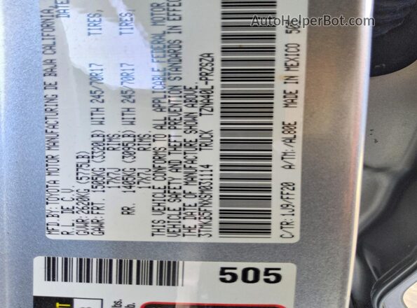 3TMKB5FNXSM031114 2025 TOYOTA TACOMA Silver Вид підкапотного простору