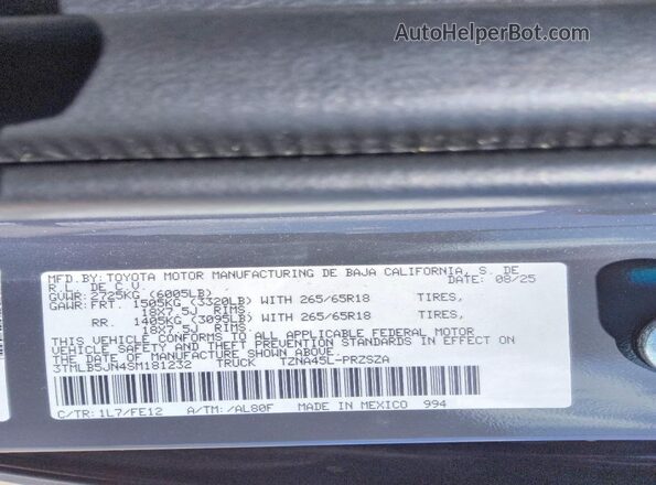 3TMLB5JN4SM181232 2025 TOYOTA TACOMA Gray Вид спереду