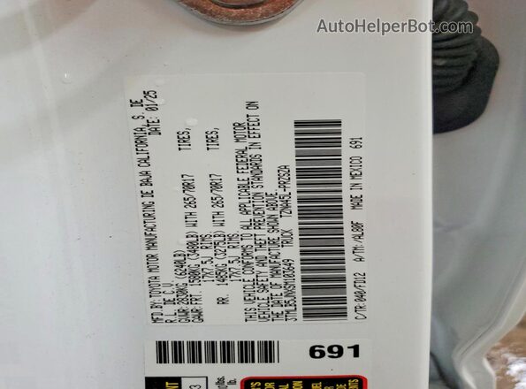 3TMLB5JNXSM103649 2025 TOYOTA TACOMA White Widok naklejki z numerem VIN