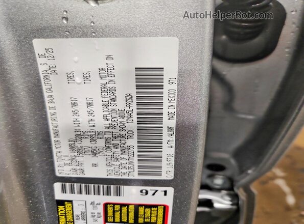 3TMLB5JNXTM222755 2026 TOYOTA TACOMA Silver VIN կոդի պիտակի տեսք
