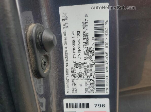 3TYAX5GN3MT031362 2021 TOYOTA TACOMA Gray Շարժիչի բաժամունքի տեսք