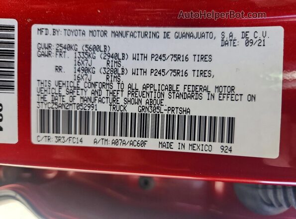 3TYCZ5AN2MT052991 2021 TOYOTA TACOMA Red Widok komory silnika