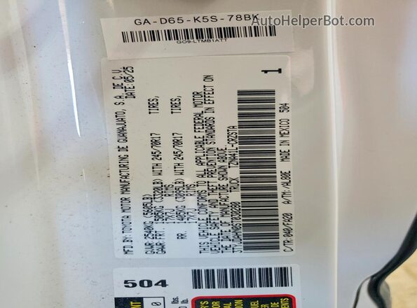 3TYJDAHN0ST030280 2025 TOYOTA TACOMA White Vista del compartimento del motor