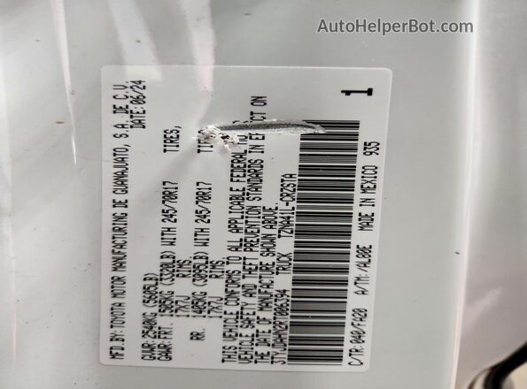 3TYJDAHN2RT006394 2024 TOYOTA TACOMA White VIN sticker view
