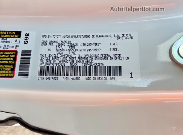 3TYJDAHN9ST033632 2025 TOYOTA TACOMA White ძრავის განყოფილების ხედი