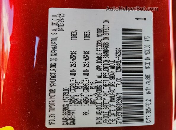 3TYKB5FN0ST026671 2025 TOYOTA TACOMA Red Widok naklejki z numerem VIN