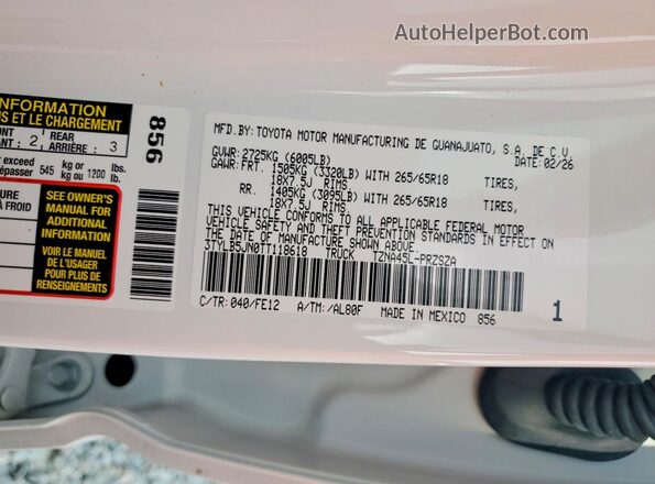 3TYLB5JN0TT118618 2026 TOYOTA TACOMA Белый Вид подкапотного пространства