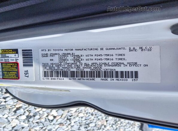 3TYRX5GN4NT061152 2022 TOYOTA TACOMA White ძრავის განყოფილების ხედი