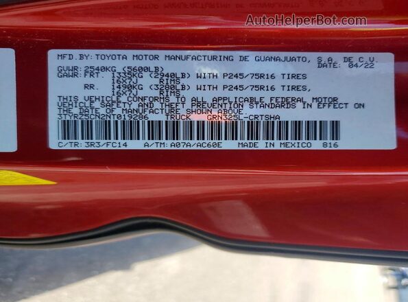 3TYRZ5CN2NT019286 2022 TOYOTA TACOMA Red Widok komory silnika