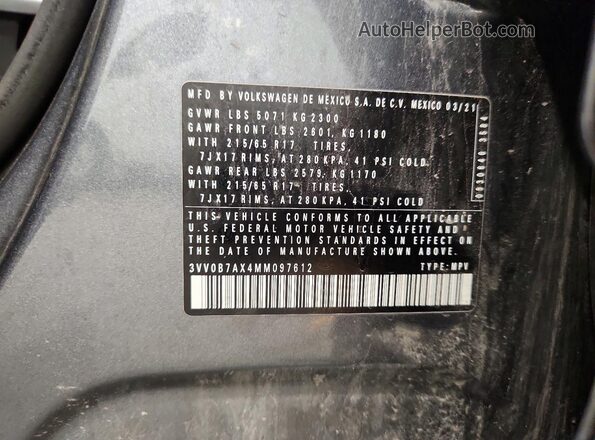 3VV0B7AX4MM097612 2021 VOLKSWAGEN TIGUAN Серый Панорамный вид салона 360°
