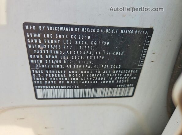 3VV0B7AX8LM020174 2020 VOLKSWAGEN TIGUAN Белый Вид подкапотного пространства