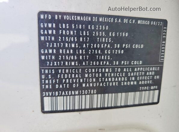 3VV1B7AX8NM130780 2022 VOLKSWAGEN TIGUAN White 360 interior view