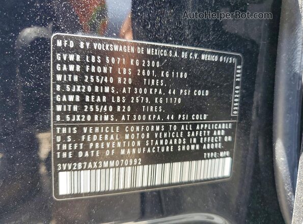 3VV2B7AX3MM070992 2021 VOLKSWAGEN TIGUAN Black VIN կոդի պիտակի տեսք